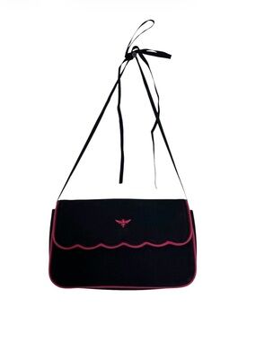 Y2K Buzz by Jane Fox Black Pink Cotton Logo Embroidered Shoulder bag or Clutch